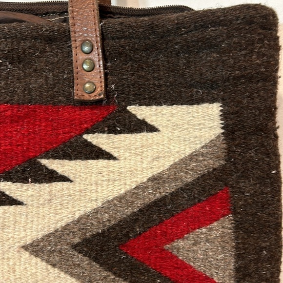 Vintage Navajo blanket bag oversize shoulder tote brown red bone 21”w  18” h - Picture 3 of 11